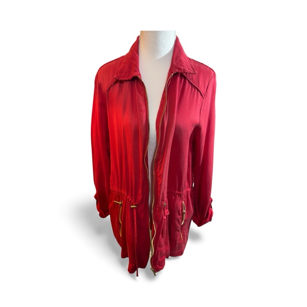 Peck & Peck Red Lyocell‎ Zip Front Utility Jacket Medium